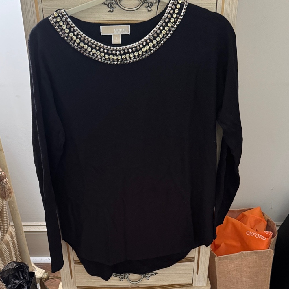 Michael Kors Collection Black Jeweled Crewneck Sweater